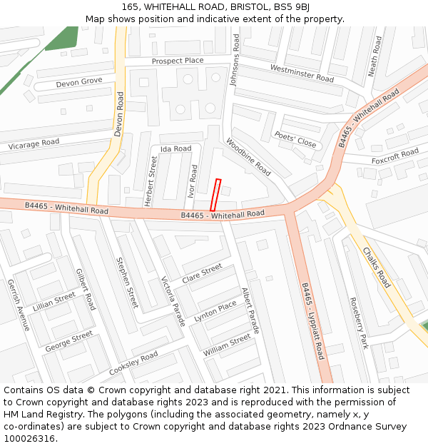 165, WHITEHALL ROAD, BRISTOL, BS5 9BJ: Location map and indicative extent of plot