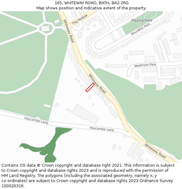 165, WHITEWAY ROAD, BATH, BA2 2RG: Location map and indicative extent of plot