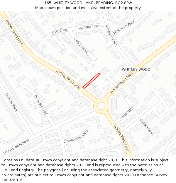 165, WHITLEY WOOD LANE, READING, RG2 8PW: Location map and indicative extent of plot