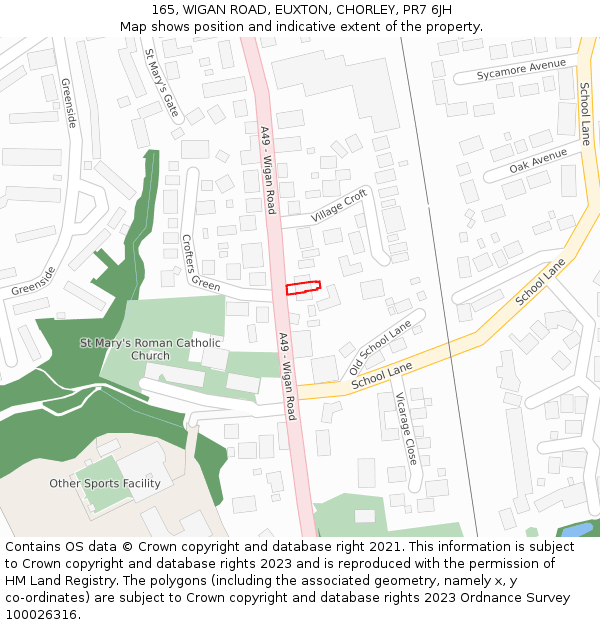 165, WIGAN ROAD, EUXTON, CHORLEY, PR7 6JH: Location map and indicative extent of plot