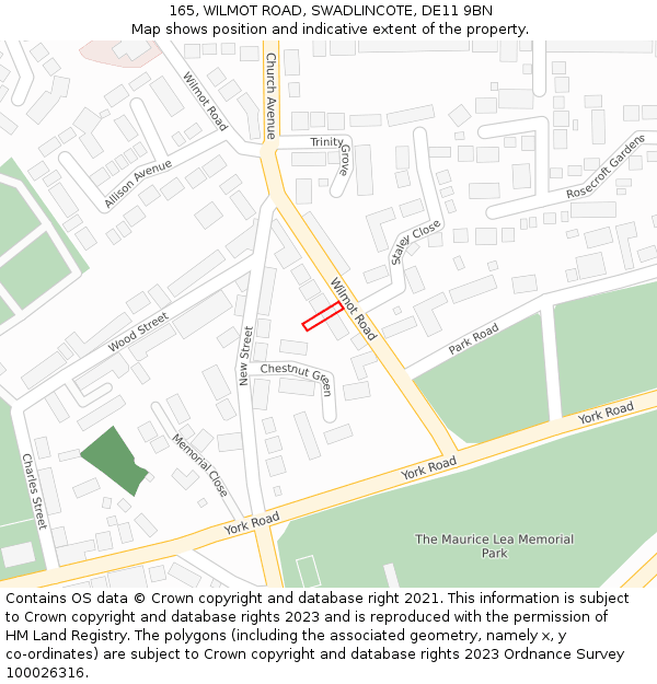 165, WILMOT ROAD, SWADLINCOTE, DE11 9BN: Location map and indicative extent of plot