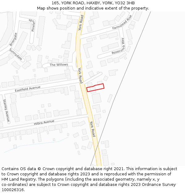 165, YORK ROAD, HAXBY, YORK, YO32 3HB: Location map and indicative extent of plot