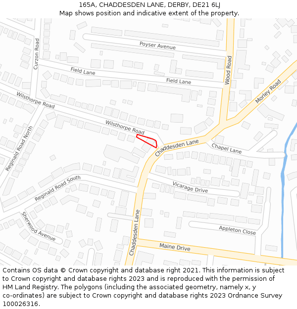 165A, CHADDESDEN LANE, DERBY, DE21 6LJ: Location map and indicative extent of plot