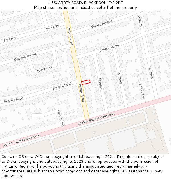 166, ABBEY ROAD, BLACKPOOL, FY4 2PZ: Location map and indicative extent of plot