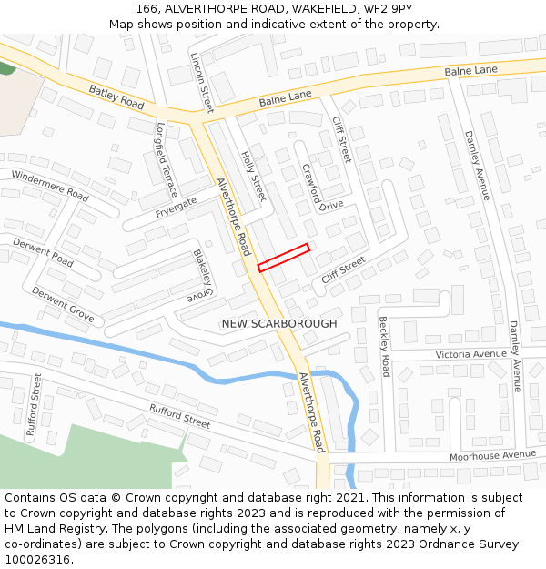 166, ALVERTHORPE ROAD, WAKEFIELD, WF2 9PY: Location map and indicative extent of plot