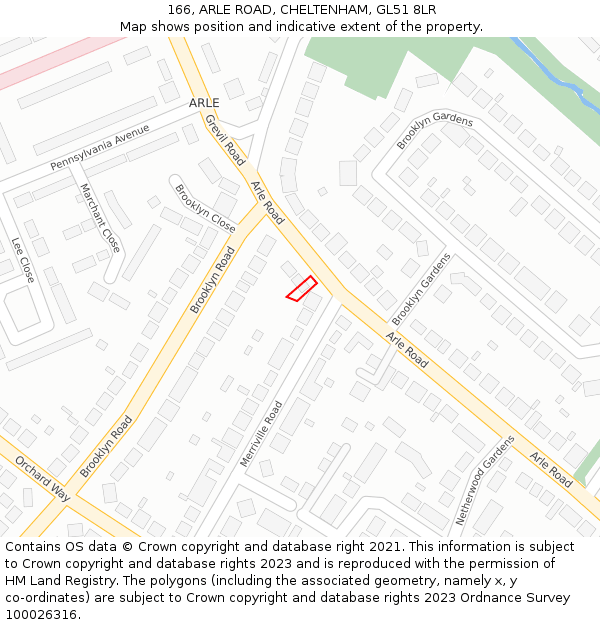 166, ARLE ROAD, CHELTENHAM, GL51 8LR: Location map and indicative extent of plot