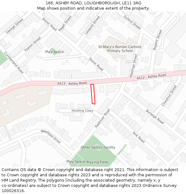 166, ASHBY ROAD, LOUGHBOROUGH, LE11 3AG: Location map and indicative extent of plot