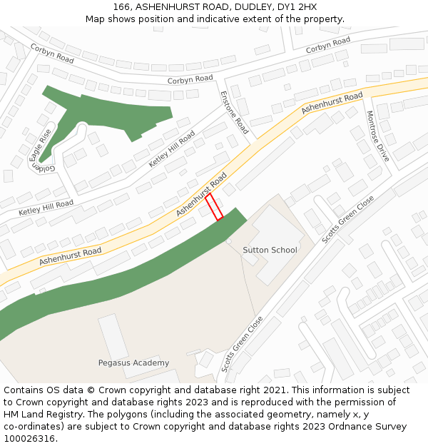 166, ASHENHURST ROAD, DUDLEY, DY1 2HX: Location map and indicative extent of plot