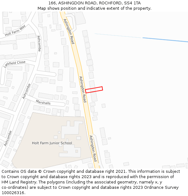 166, ASHINGDON ROAD, ROCHFORD, SS4 1TA: Location map and indicative extent of plot