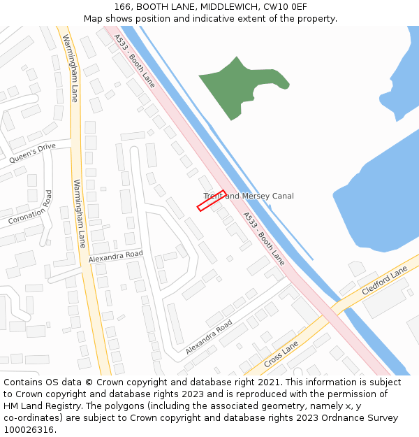 166, BOOTH LANE, MIDDLEWICH, CW10 0EF: Location map and indicative extent of plot