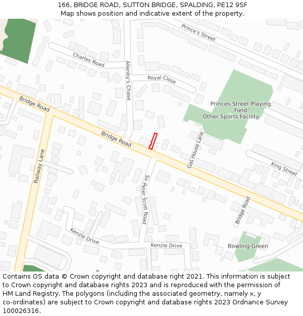 166, BRIDGE ROAD, SUTTON BRIDGE, SPALDING, PE12 9SF: Location map and indicative extent of plot