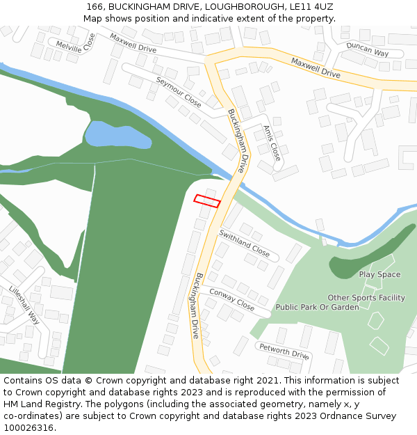 166, BUCKINGHAM DRIVE, LOUGHBOROUGH, LE11 4UZ: Location map and indicative extent of plot