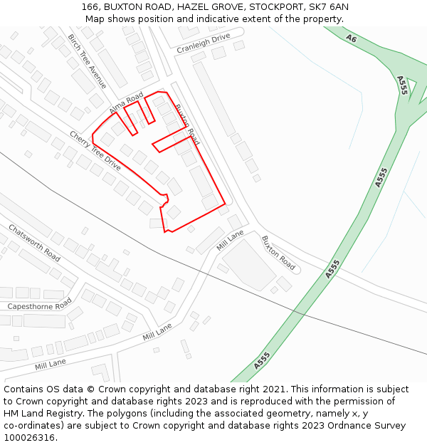 166, BUXTON ROAD, HAZEL GROVE, STOCKPORT, SK7 6AN: Location map and indicative extent of plot