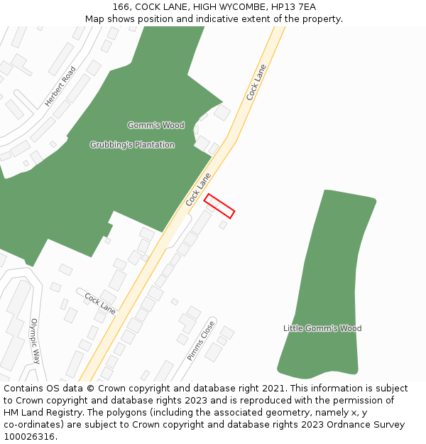 166, COCK LANE, HIGH WYCOMBE, HP13 7EA: Location map and indicative extent of plot