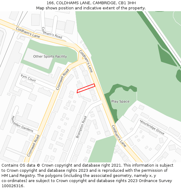 166, COLDHAMS LANE, CAMBRIDGE, CB1 3HH: Location map and indicative extent of plot