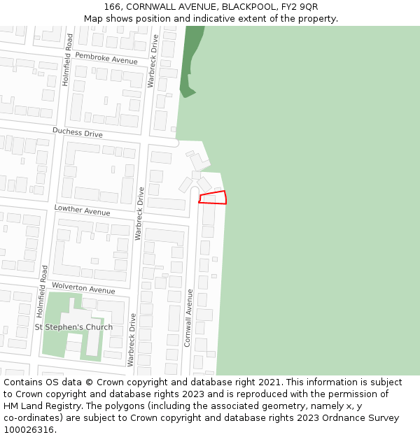 166, CORNWALL AVENUE, BLACKPOOL, FY2 9QR: Location map and indicative extent of plot