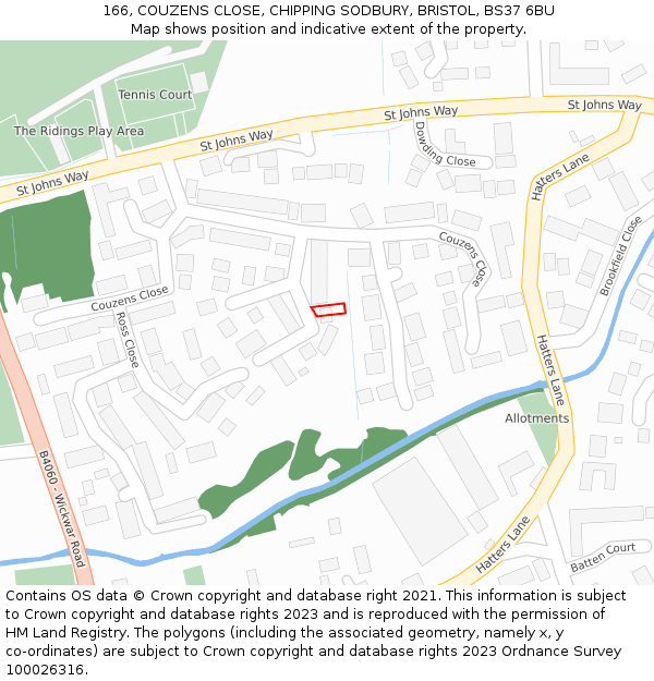 166, COUZENS CLOSE, CHIPPING SODBURY, BRISTOL, BS37 6BU: Location map and indicative extent of plot