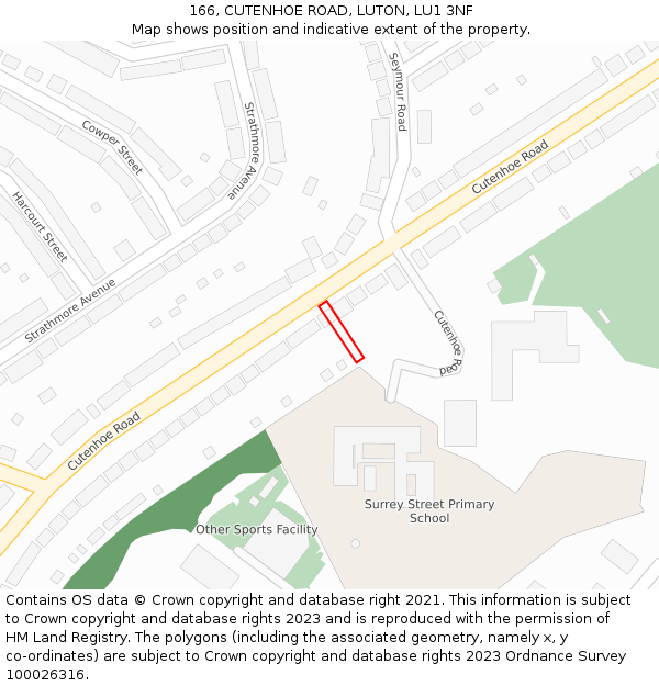 166, CUTENHOE ROAD, LUTON, LU1 3NF: Location map and indicative extent of plot