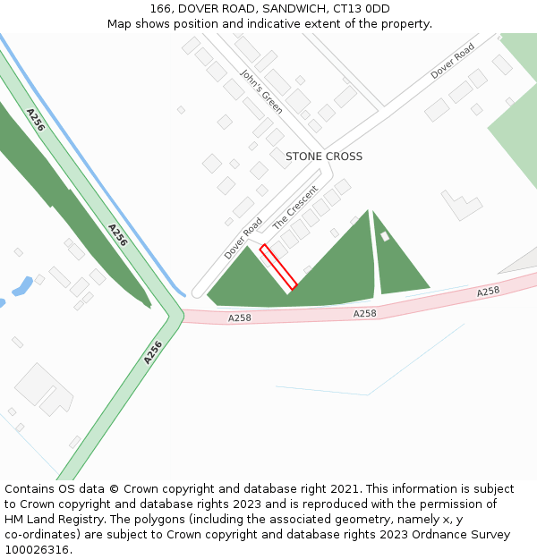 166, DOVER ROAD, SANDWICH, CT13 0DD: Location map and indicative extent of plot