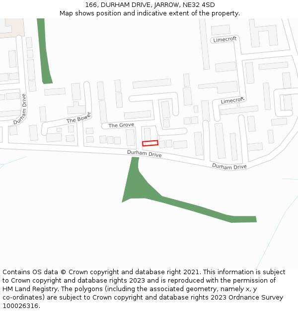 166, DURHAM DRIVE, JARROW, NE32 4SD: Location map and indicative extent of plot