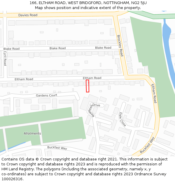 166, ELTHAM ROAD, WEST BRIDGFORD, NOTTINGHAM, NG2 5JU: Location map and indicative extent of plot