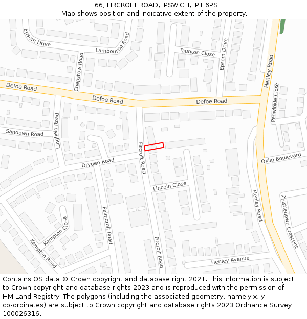 166, FIRCROFT ROAD, IPSWICH, IP1 6PS: Location map and indicative extent of plot