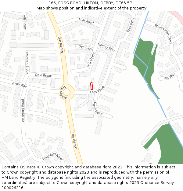 166, FOSS ROAD, HILTON, DERBY, DE65 5BH: Location map and indicative extent of plot