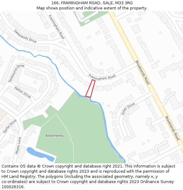 166, FRAMINGHAM ROAD, SALE, M33 3RG: Location map and indicative extent of plot