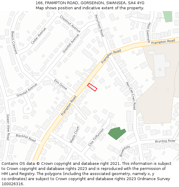 166, FRAMPTON ROAD, GORSEINON, SWANSEA, SA4 4YG: Location map and indicative extent of plot