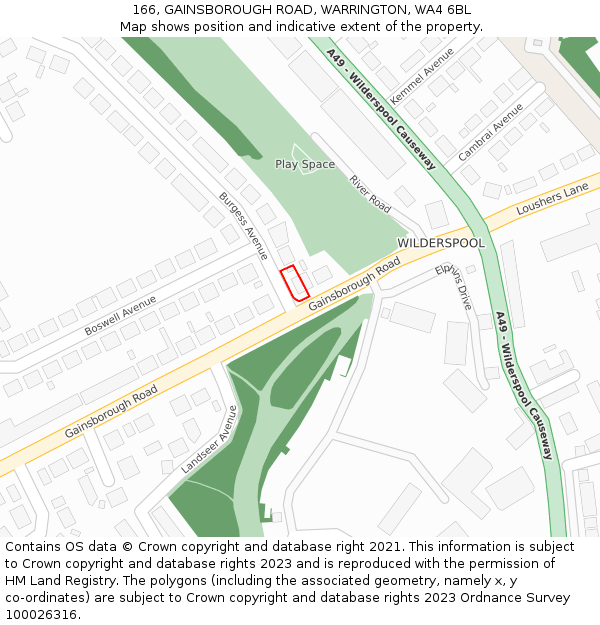 166, GAINSBOROUGH ROAD, WARRINGTON, WA4 6BL: Location map and indicative extent of plot