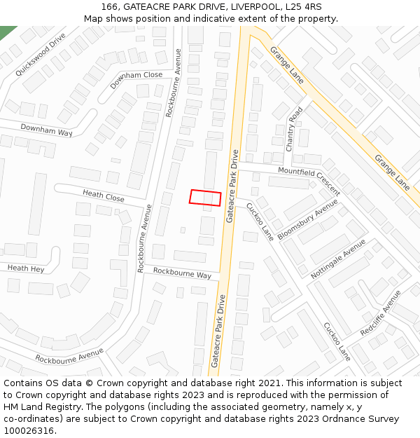 166, GATEACRE PARK DRIVE, LIVERPOOL, L25 4RS: Location map and indicative extent of plot