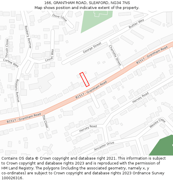 166, GRANTHAM ROAD, SLEAFORD, NG34 7NS: Location map and indicative extent of plot