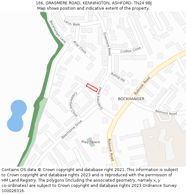 166, GRASMERE ROAD, KENNINGTON, ASHFORD, TN24 9BJ: Location map and indicative extent of plot