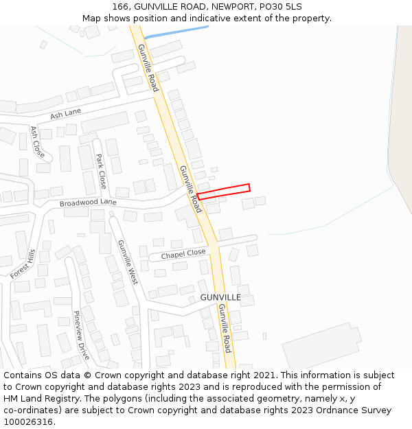 166, GUNVILLE ROAD, NEWPORT, PO30 5LS: Location map and indicative extent of plot