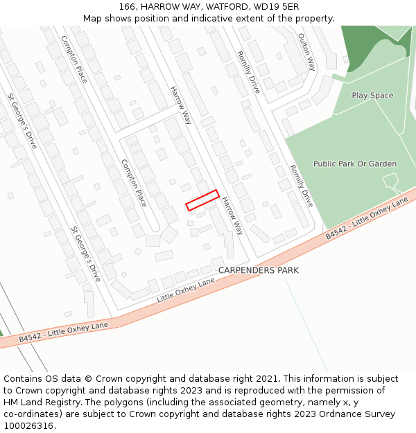 166, HARROW WAY, WATFORD, WD19 5ER: Location map and indicative extent of plot