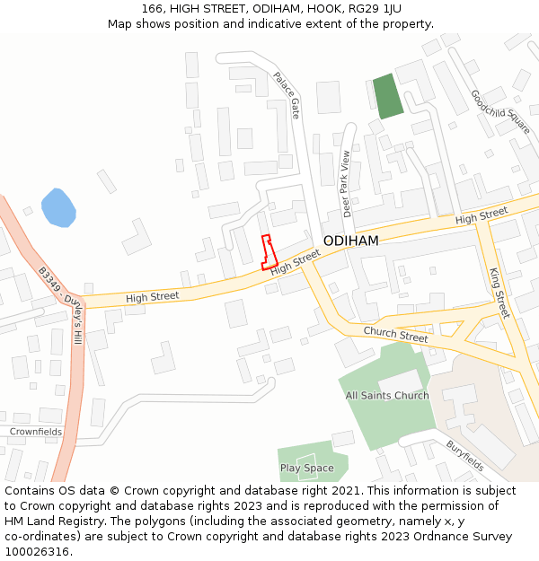 166, HIGH STREET, ODIHAM, HOOK, RG29 1JU: Location map and indicative extent of plot