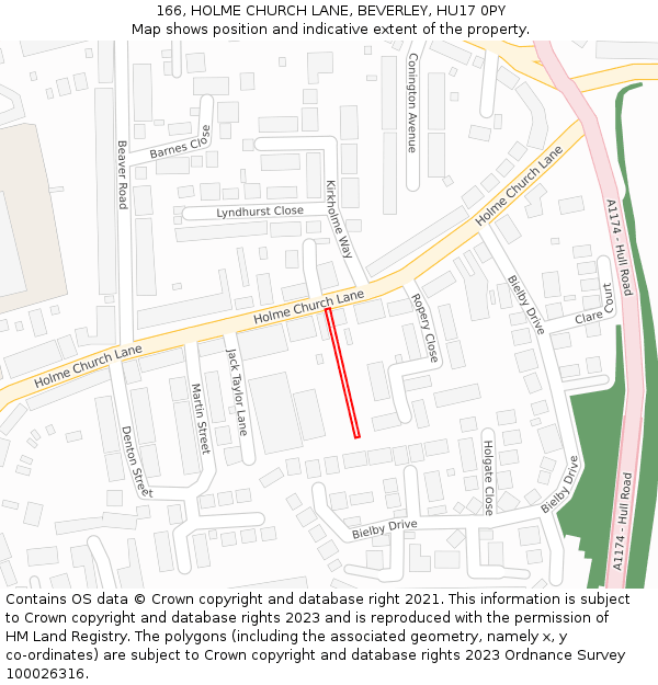 166, HOLME CHURCH LANE, BEVERLEY, HU17 0PY: Location map and indicative extent of plot