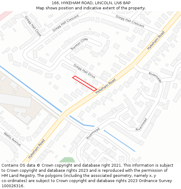 166, HYKEHAM ROAD, LINCOLN, LN6 8AP: Location map and indicative extent of plot