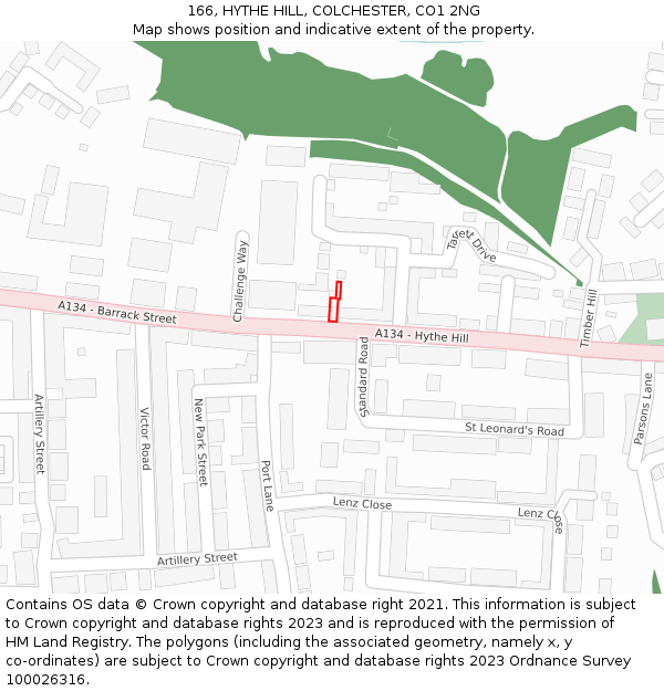 166, HYTHE HILL, COLCHESTER, CO1 2NG: Location map and indicative extent of plot