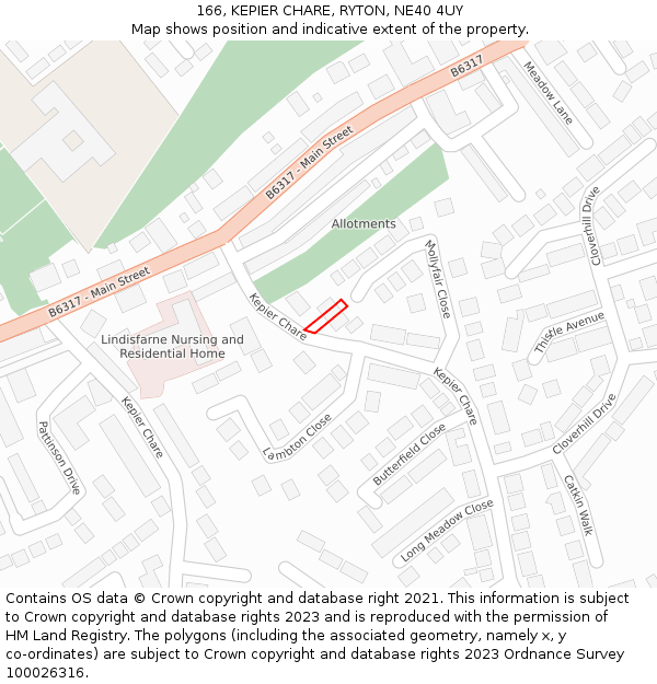 166, KEPIER CHARE, RYTON, NE40 4UY: Location map and indicative extent of plot