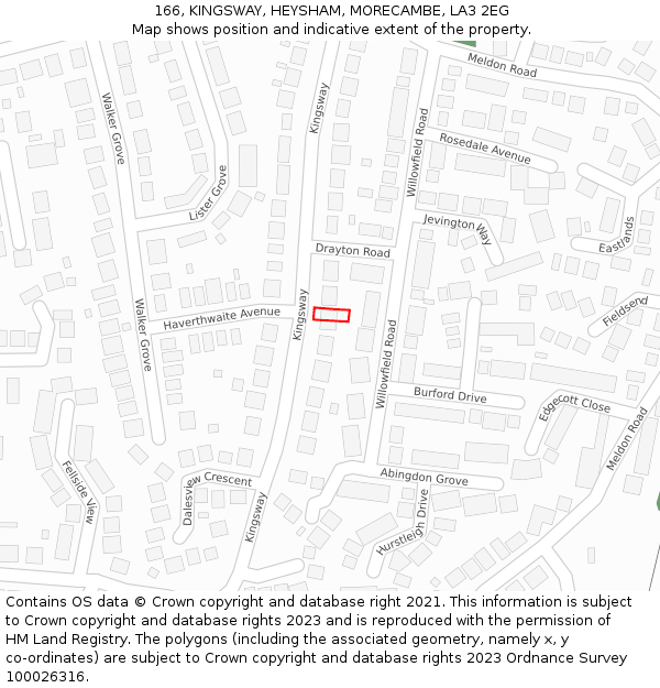 166, KINGSWAY, HEYSHAM, MORECAMBE, LA3 2EG: Location map and indicative extent of plot