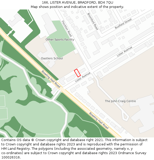 166, LISTER AVENUE, BRADFORD, BD4 7QU: Location map and indicative extent of plot