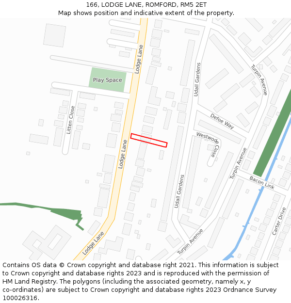 166, LODGE LANE, ROMFORD, RM5 2ET: Location map and indicative extent of plot