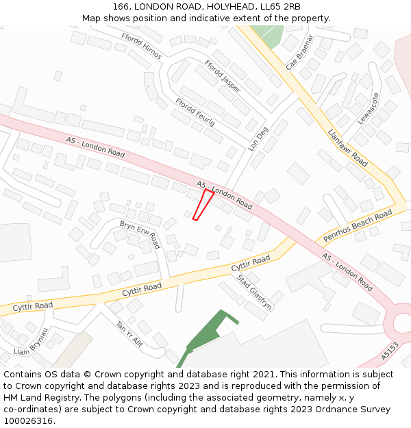 166, LONDON ROAD, HOLYHEAD, LL65 2RB: Location map and indicative extent of plot