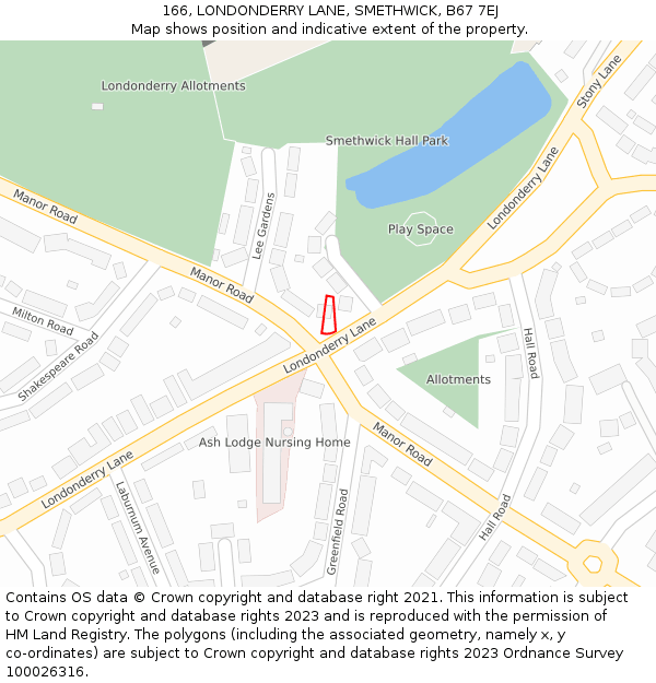 166, LONDONDERRY LANE, SMETHWICK, B67 7EJ: Location map and indicative extent of plot