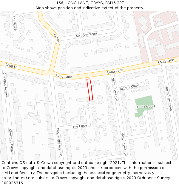 166, LONG LANE, GRAYS, RM16 2PT: Location map and indicative extent of plot