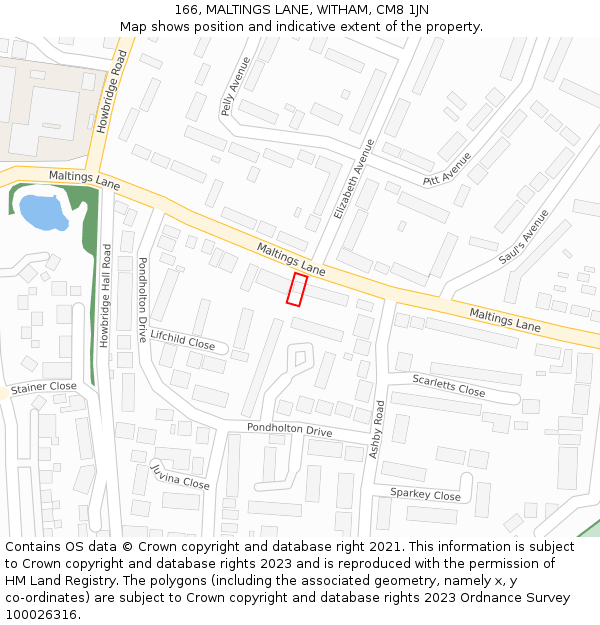 166, MALTINGS LANE, WITHAM, CM8 1JN: Location map and indicative extent of plot