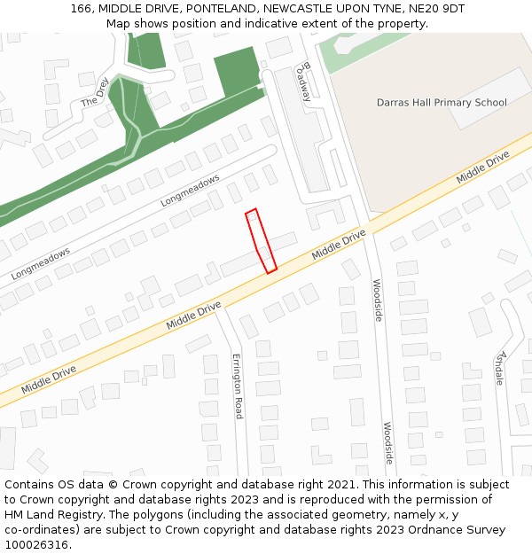 166, MIDDLE DRIVE, PONTELAND, NEWCASTLE UPON TYNE, NE20 9DT: Location map and indicative extent of plot