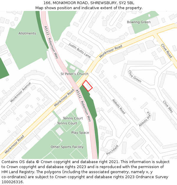 166, MONKMOOR ROAD, SHREWSBURY, SY2 5BL: Location map and indicative extent of plot