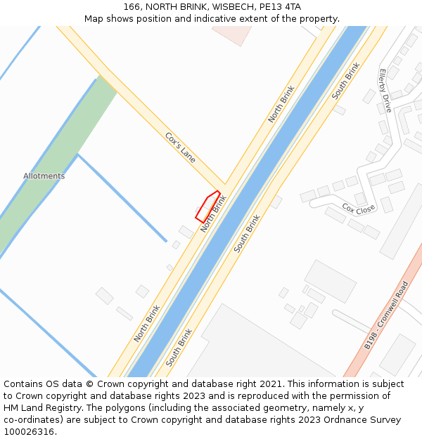 166, NORTH BRINK, WISBECH, PE13 4TA: Location map and indicative extent of plot